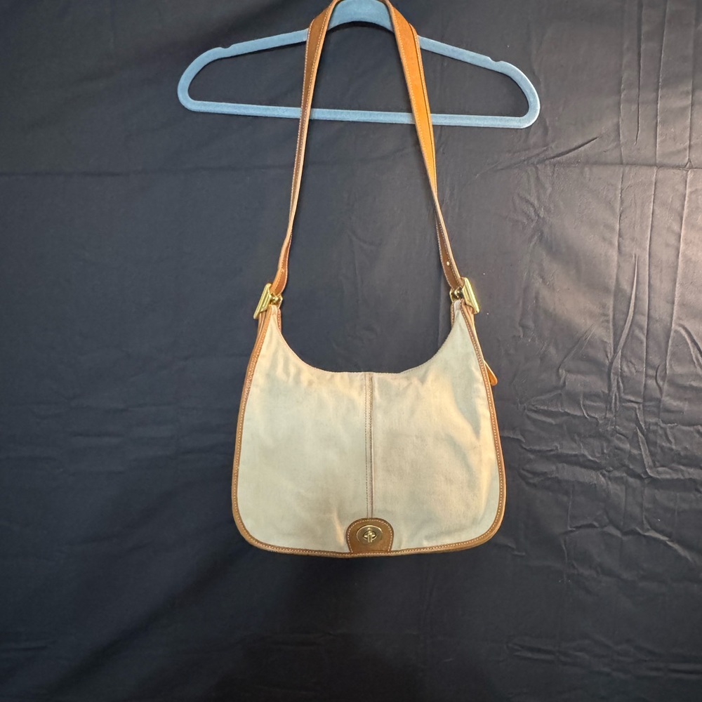 Vintage Coach 9125 Canvas Leather Hobo Shoulder Bag Beige Turn Lock Legacy